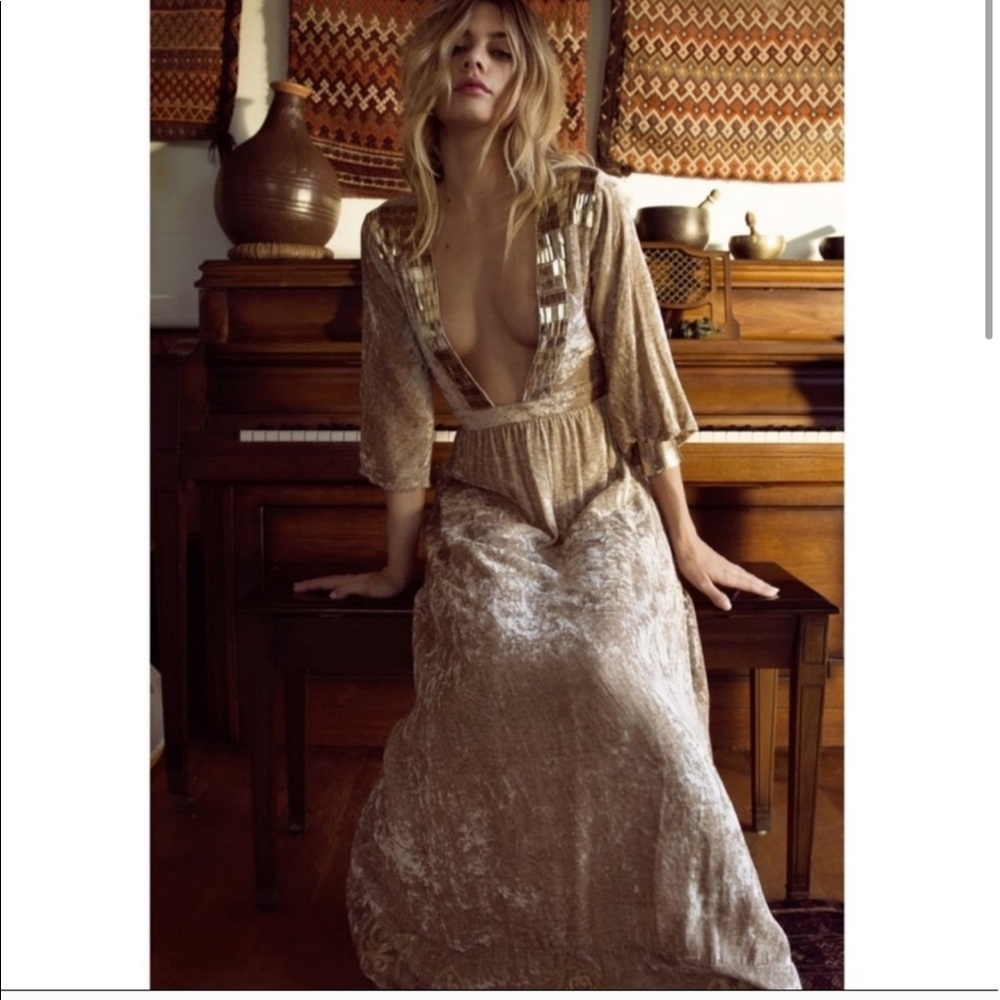 RAGA Plunging Neckline Velvet Maxi Dress